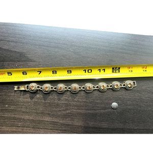 1925 Antique Silver pattern bracelet with 7 yellow crystal stones